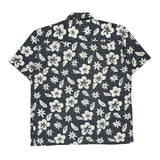 Cherokee Floral Hawaiian Shirt - Large Blue Cotton