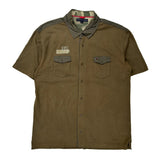 Camo Inner Collar Tommy Hilfiger Camo Short Sleeve Shirt - XL Brown Cotton