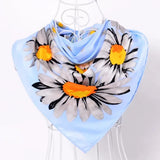 Anyyou Fashion Premium Satin Square Scarf – Blue Daisy Silk-Feel Neckwrap for Women