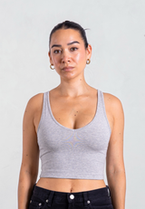 Organic Cotton V-Neck Cropped Tank Top, Light Grey Marl