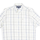 TOMMY HILFIGER Mens White & Blue Checked Shirt M Short Sleeve Button Down Cotton