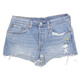 LEVI'S Womens Denim Blue Shorts XS W26 Distressed Cartoon Print