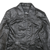 WILSON Womens Black Leather Button Jacket L Smooth Classic Stylish
