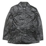WILSON Womens Black Leather Button Jacket L Smooth Classic Stylish