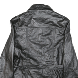 WILSON Womens Black Leather Button Jacket L Smooth Classic Stylish