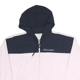 CHAMPION Womens Pink & Navy Windbreaker Jacket M Polyester Blend Zip Hooded