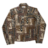 TEDDI Womens Brown Animal Print Zip Jacket L Polyester Blend Casual Outerwear