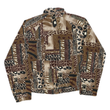 TEDDI Womens Brown Animal Print Zip Jacket L Polyester Blend Casual Outerwear
