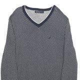 NAUTICA Mens Navy & White Patterned Cotton Jumper V Neck Basic Knit L