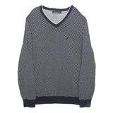 NAUTICA Mens Navy & White Patterned Cotton Jumper V Neck Basic Knit L