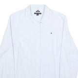 TOMMY HILFIGER Womens Blue & White Striped Shirt M Classic Cotton Blend Long