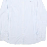 TOMMY HILFIGER Womens Blue & White Striped Shirt M Classic Cotton Blend Long