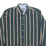 GULF TRADERS Mens Blue Green & Beige Stripe Shirt M Button Down Cotton