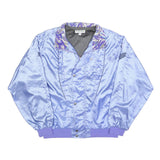 OVATION Mens Blue Nylon Bomber L Shiny Light Purple Collar Patterned Jacket Zip