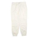 Womens Cotton Blend Slim Cargo Trousers White W32 L28 Elastic Hem Zip Closure