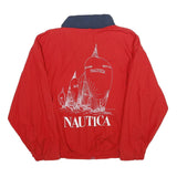 NAUTICA Mens Red & Navy Cotton Zip Jacket L Lightweight Sailing Graphic