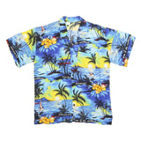 Mens Blue Hawaiian Shirt L Cotton Blend Vacation Beach Tropical Print