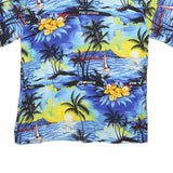 Mens Blue Hawaiian Shirt L Cotton Blend Vacation Beach Tropical Print