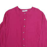 KIKIT Womens Pink Silk Button Shirt Long Sleeve Crew Neck Ruffle Cuffs M
