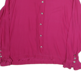 KIKIT Womens Pink Silk Button Shirt Long Sleeve Crew Neck Ruffle Cuffs M