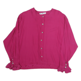 KIKIT Womens Pink Silk Button Shirt Long Sleeve Crew Neck Ruffle Cuffs M