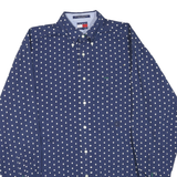 TOMMY HILFIGER Mens Blue & White Patterned Cotton Blend Shirt M Button-Down