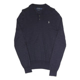 POLO RALPH LAUREN Mens Navy Blue Patterned Polo Neck Jumper Basic Knit S Stripe