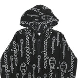 CHAMPION Mens Black Hoodie XS All Over Logo Print Pullover Zip Hoodie