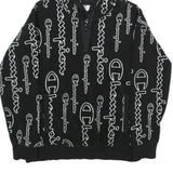 CHAMPION Mens Black Hoodie XS All Over Logo Print Pullover Zip Hoodie