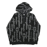 CHAMPION Mens Black Hoodie XS All Over Logo Print Pullover Zip Hoodie