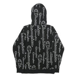 CHAMPION Mens Black Hoodie XS All Over Logo Print Pullover Zip Hoodie