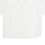 Womens White Button Shirt Short Sleeve Collared Cotton Blend M Eyelet Panel
