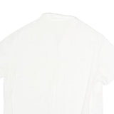 Womens White Button Shirt Short Sleeve Collared Cotton Blend M Eyelet Panel