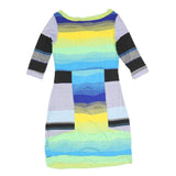 DESIGUAL Womens Blue Yellow Striped Day Dress Cotton Blend 3/4 Sleeve S