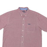 CHAPS Mens Red & White Check Shirt XL Cotton Blend Button-Down Collar Short
