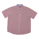 CHAPS Mens Red & White Check Shirt XL Cotton Blend Button-Down Collar Short