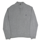 CHAPS Mens Grey Pullover Plain 1/4 Zip Basic Knit L Cotton Jumper Casual