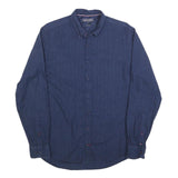 TOMMY HILFIGER Mens Blue Shirt M Button Down Cotton Blend Classic Fit Long
