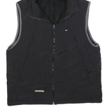 TOMMY HILFIGER Mens Black & Grey Hooded Jacket L Polyester Blend Zip Casual