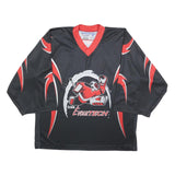 INTERHOCKEY Mens Black Red Graphic Hockey Jersey L Long Sleeve V-Neck Sport