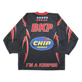 INTERHOCKEY Mens Black Red Graphic Hockey Jersey L Long Sleeve V-Neck Sport