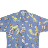 SAAB Mens Blue Cocktail Print Cotton Shirt L Summer Casual Short Sleeve