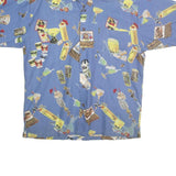 SAAB Mens Blue Cocktail Print Cotton Shirt L Summer Casual Short Sleeve