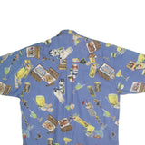 SAAB Mens Blue Cocktail Print Cotton Shirt L Summer Casual Short Sleeve