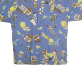 SAAB Mens Blue Cocktail Print Cotton Shirt L Summer Casual Short Sleeve