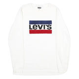 LEVI'S Mens White Cotton Blend Crew Neck Sweatshirt M Logo Printed Pullover
