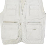 HAOBAO Mens White Cotton Blend Utility Jacket XL Vest Style Zip Pockets