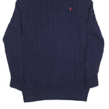 RALPH LAUREN SPORT Womens Navy Cable Knit Cotton Jumper Roll Neck XL Slim