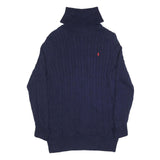 RALPH LAUREN SPORT Womens Navy Cable Knit Cotton Jumper Roll Neck XL Slim