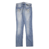 JUST CAVALLI Womens Jeans Blue Slim Straight Denim Light W29 L32 Distressed